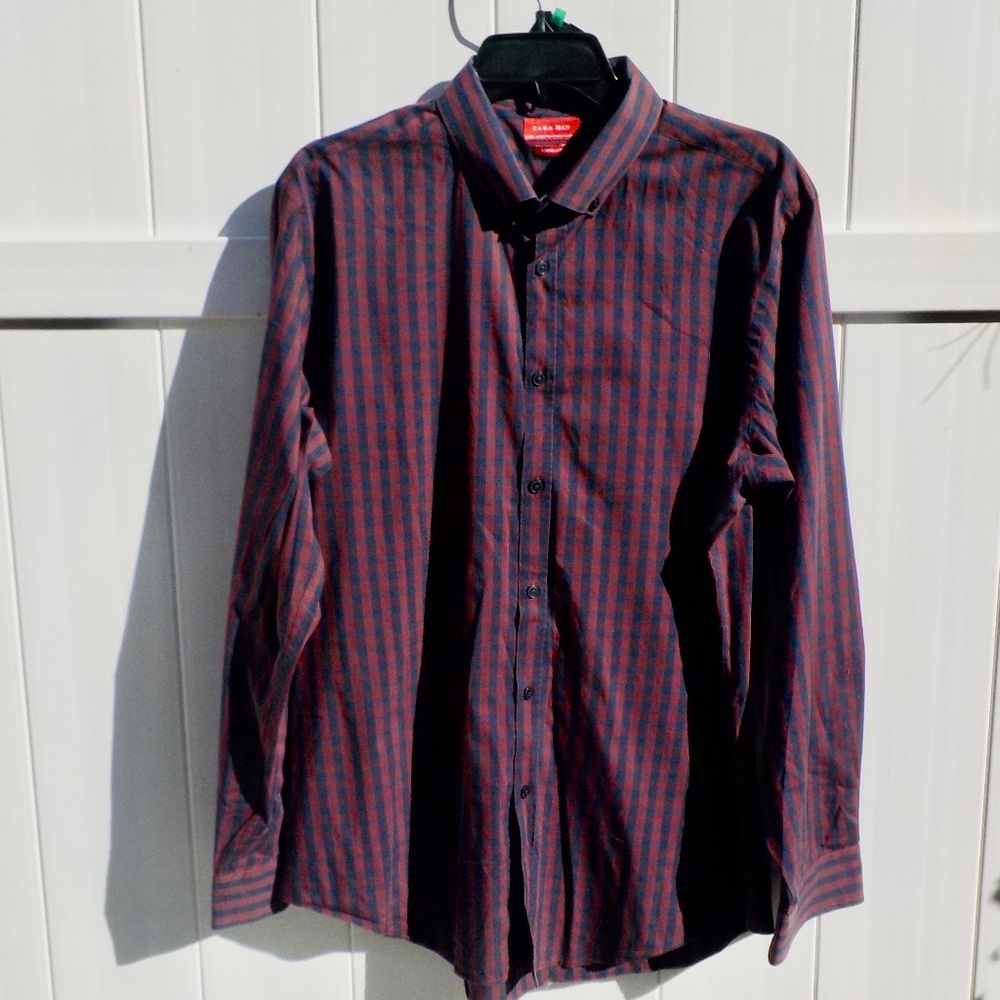 Zara Man Red & Blue Striped Super Slim Fit Shirt Long Sleeve, Size XXL